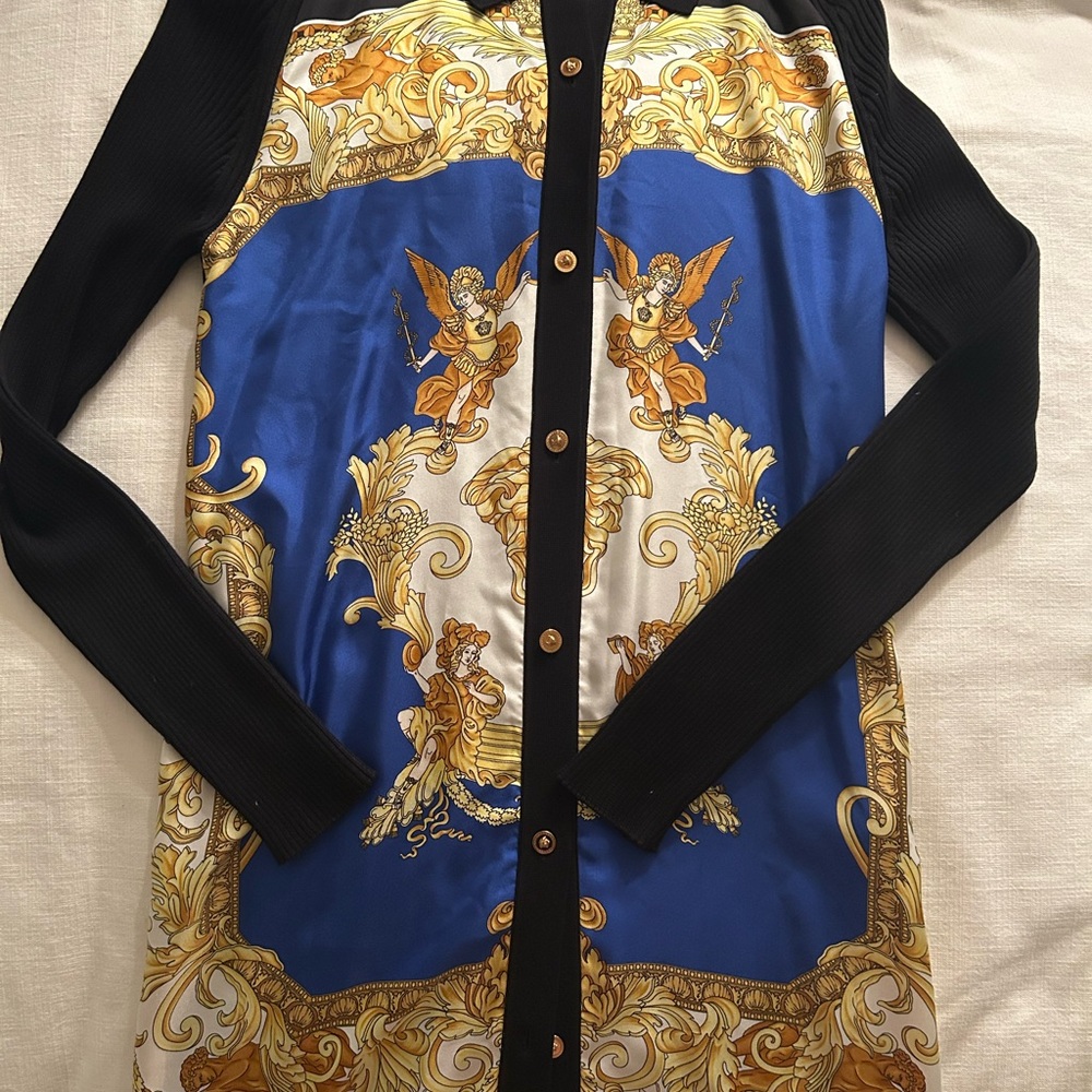 Versace Mixed Media Silk Button-Down Dress
